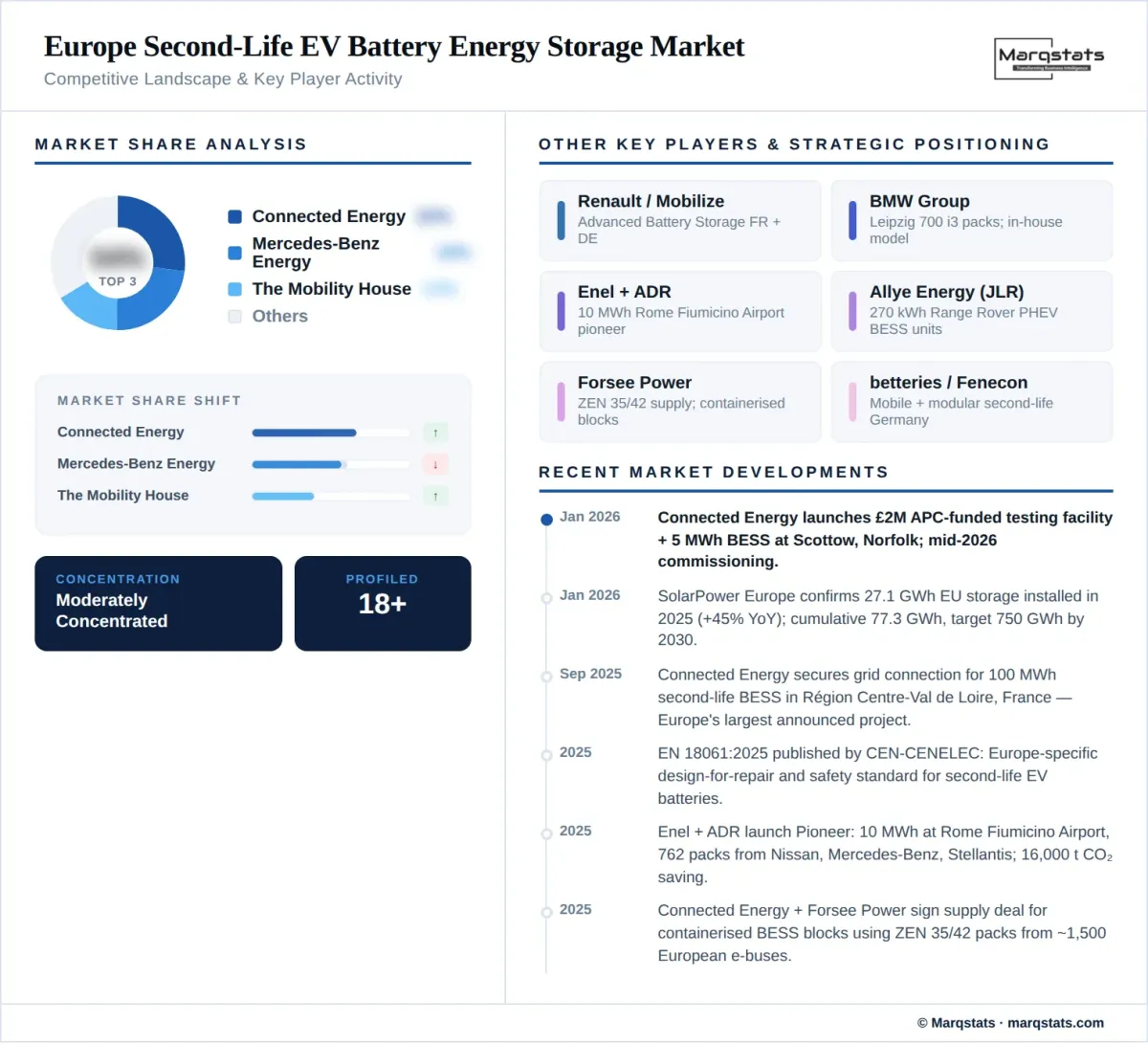 Europe Second Life EV Battery Energy Storage Market Competitive Landscape Infographic