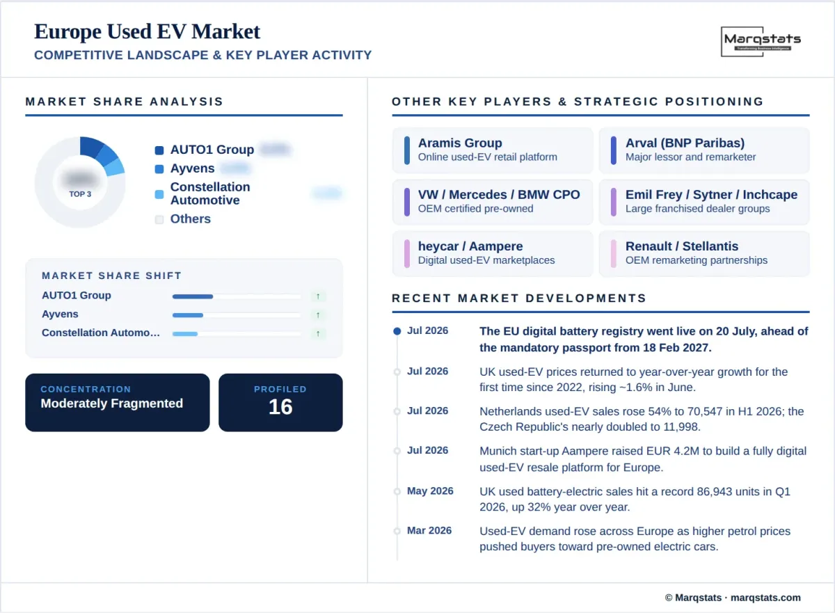 Europe Used EV Market Competitive Landscape Key Player Activity Infographic