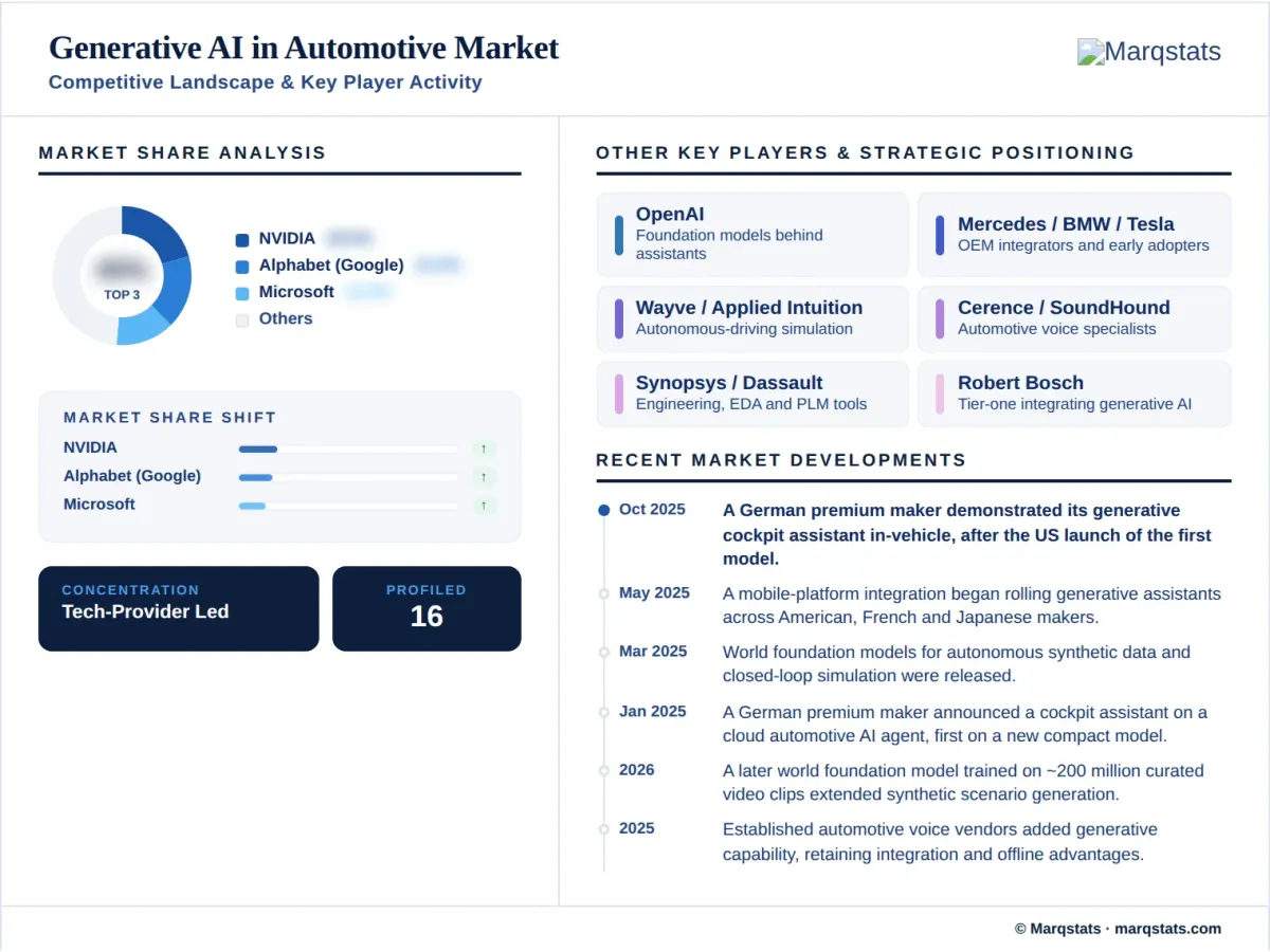 Generative AI Automotive Market Competitive Landscape Key Player Activity Infographic Generative AI Automotive Market Competitive Landscape Key Player Activity Infographic