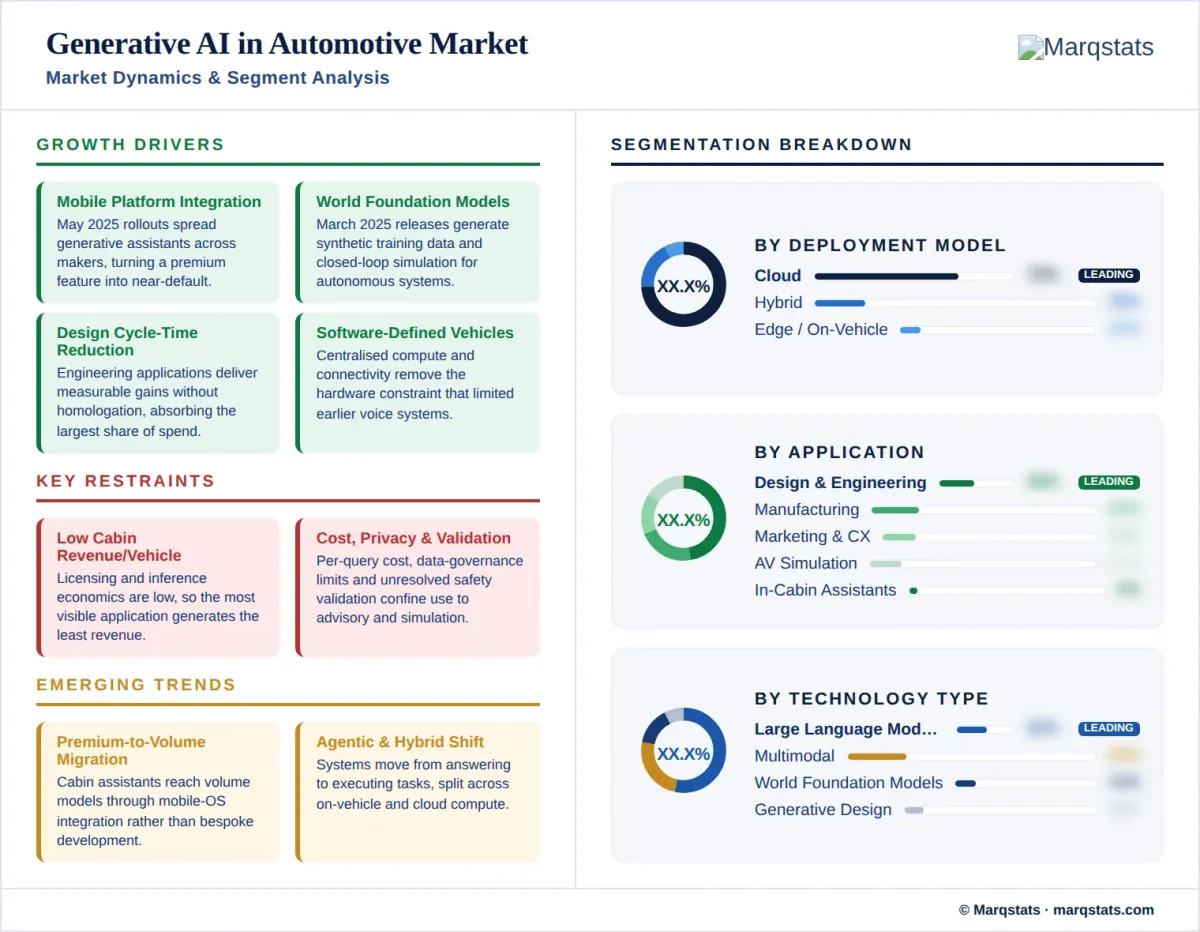 Generative AI Automotive Market Market Dynamics Segment Analysis Infographic Generative AI Automotive Market Market Dynamics Segment Analysis Infographic