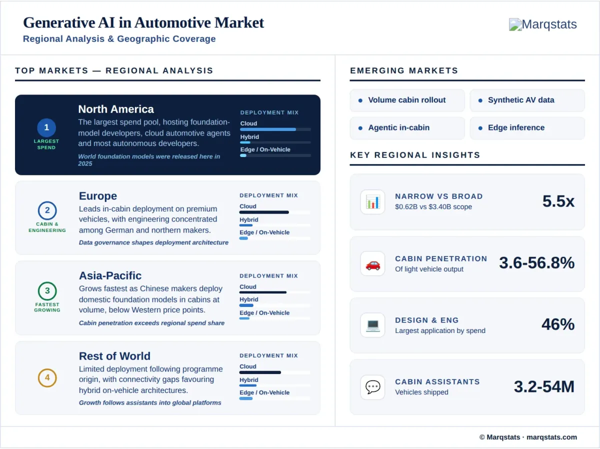 Generative AI Automotive Market Regional Analysis Geographic Coverage Infographic Generative AI Automotive Market Regional Analysis Geographic Coverage Infographic