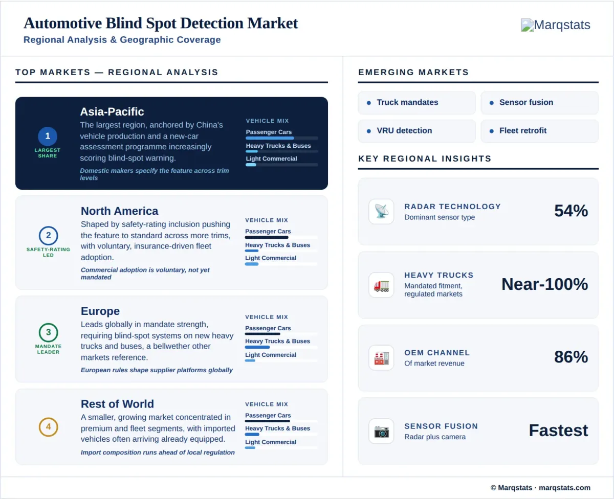 Automotive Blind Spot Detection Market Regional Analysis Geographic Coverage Infographic Automotive Blind Spot Detection Market Regional Analysis Geographic Coverage Infographic