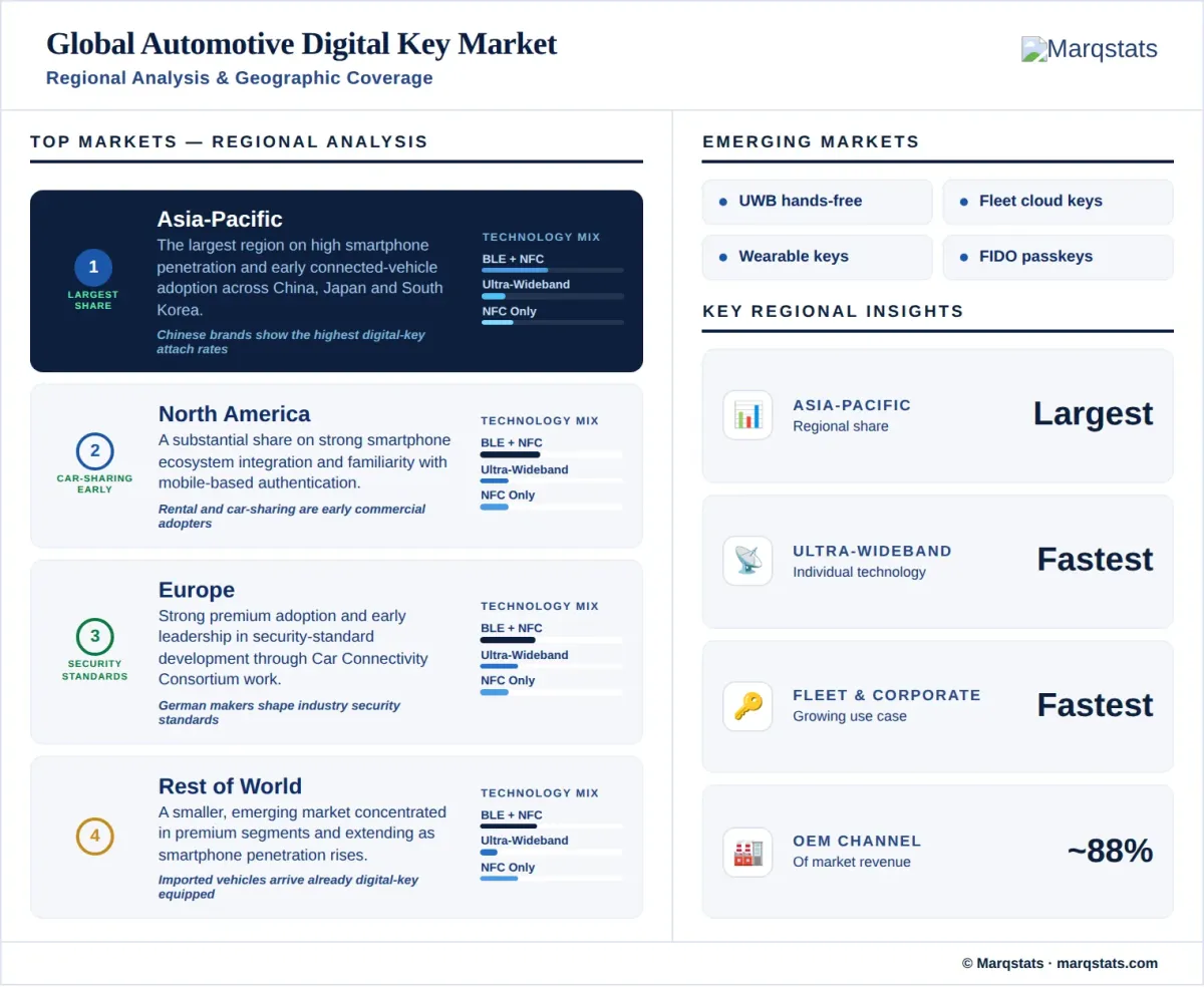 Automotive Digital Key Market Regional Analysis Geographic Coverage Infographic