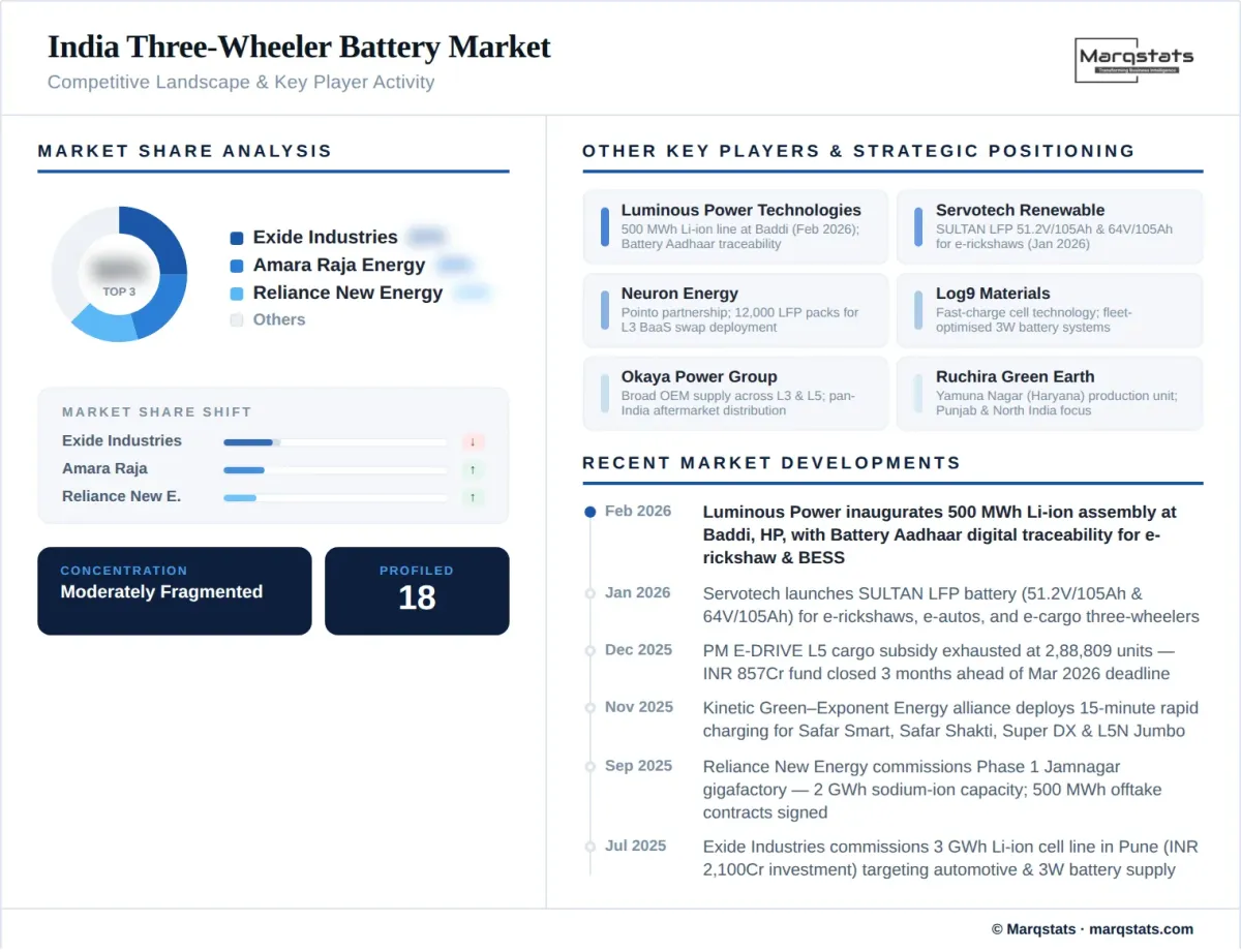India Three Wheeler Battery Market Competitive Landscape Infographic