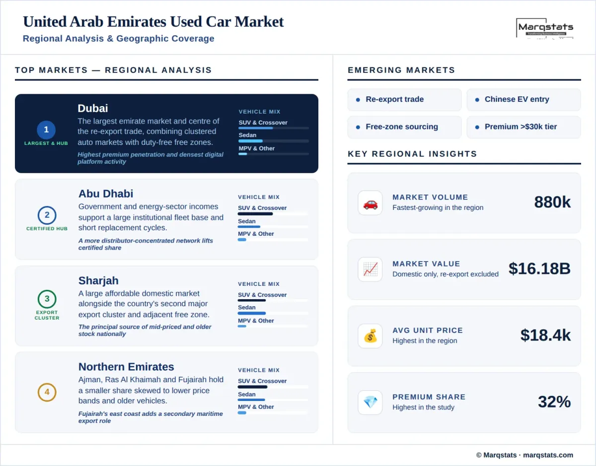 UAE Used Car Market Regional Analysis Geographic Coverage Infographic UAE Used Car Market Regional Analysis Geographic Coverage Infographic